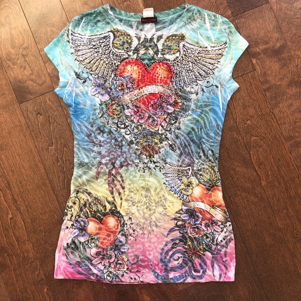 Pure Design Tee With Rhinestones Size L